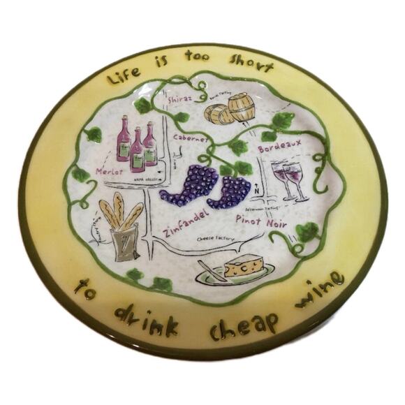Rene Dubois Napa Valley Wine Trail 4 Salad Plates Quotes Grapes Cheese Wine - Picture 3 of 7